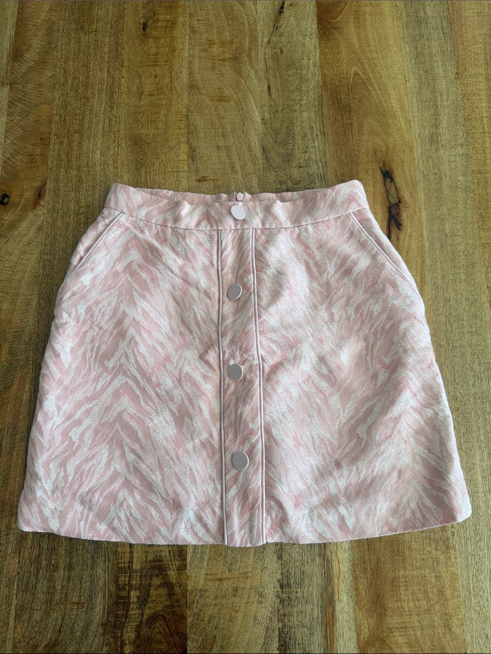 Sandro Light Pink Patterned A-Line Button Skirt